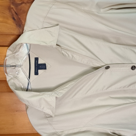 TOMMY HILFIGER* tie front short sleeve button front khaki collared midi dress XL - Picture 6 of 12